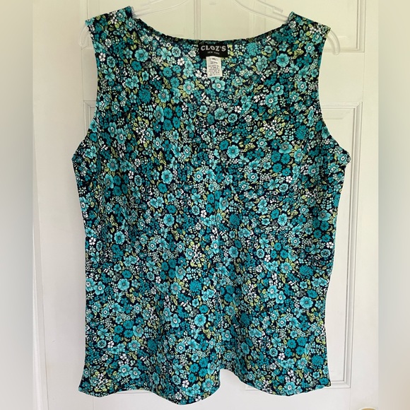 cloz’s Tops - XL navy and teal floral sleeveless blouse